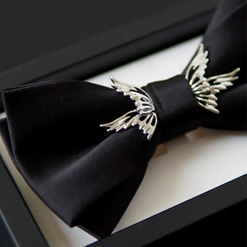 Men's Silver Flying Wings Elegant Black Bow Tie sold by FloralTrip product image thumbnail 5