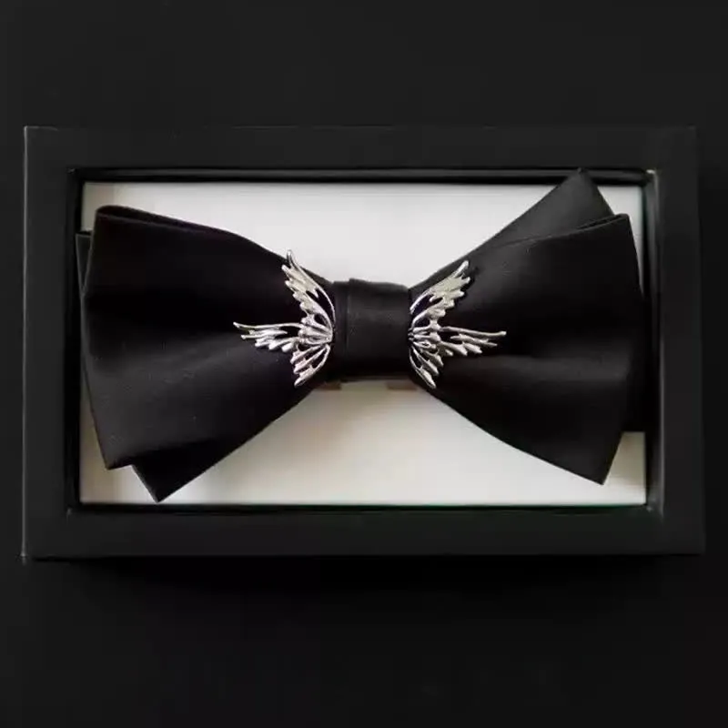 Men's Silver Flying Wings Elegant Black Bow Tie sold by FloralTrip product image thumbnail 4