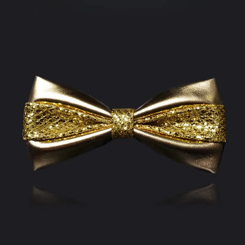 Men's Wedding Party Double Layered Faux Leather Bow Tie sold by FloralTrip product image thumbnail 2