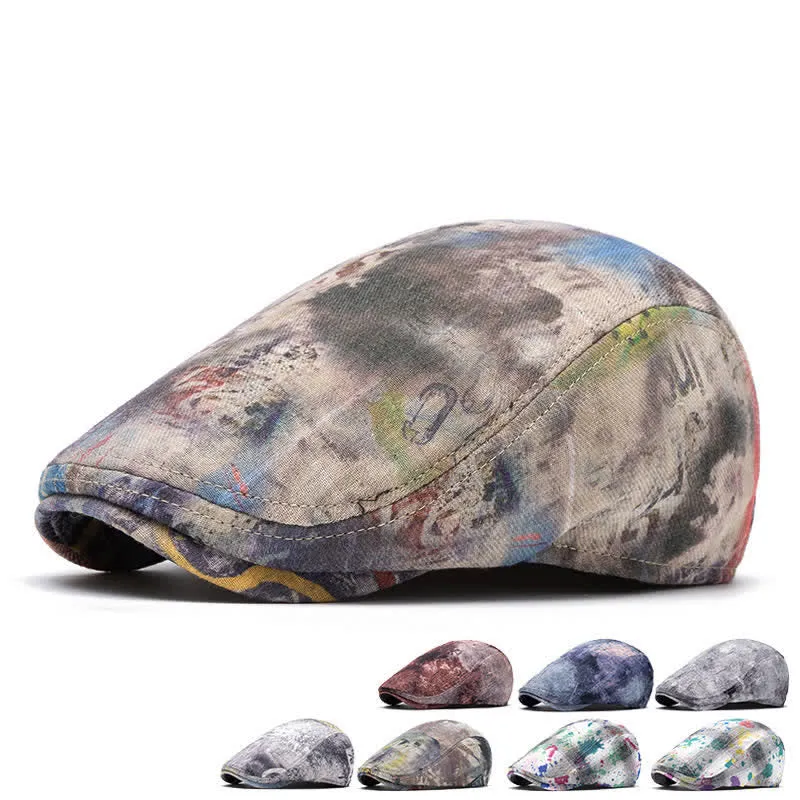 Graffiti Pattern Tie-dyed Newsboy Cotton Beret Hat sold by FloralTrip