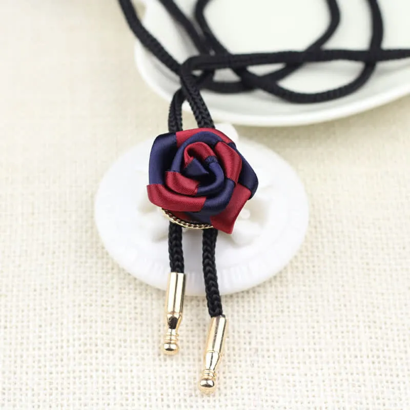 Burgundy & Navy Elegant Rose Pendant Bolo Tie sold by FloralTrip