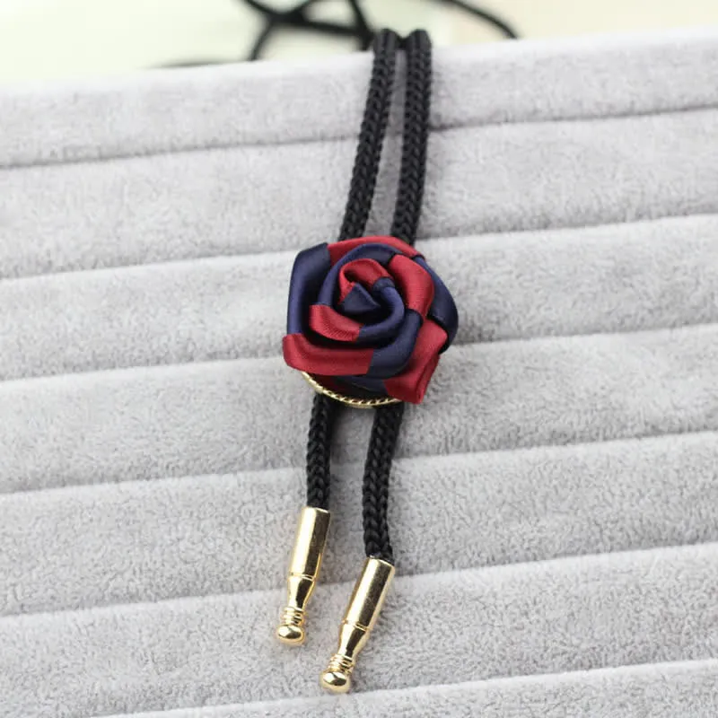 Burgundy & Navy Elegant Rose Pendant Bolo Tie sold by FloralTrip product image thumbnail 4