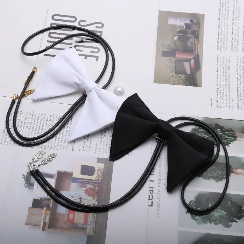 Creative Black White Oversized Bow Tie Bolo Tie sold by FloralTrip