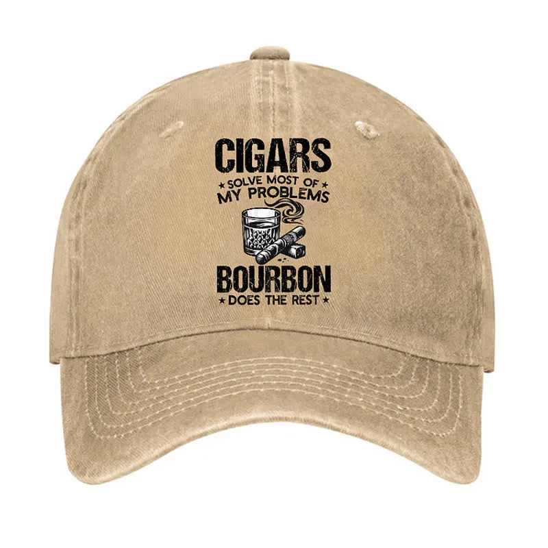 Cigars And Wine Solve Problems Adjustable Baseball Cap sold by FloralTrip