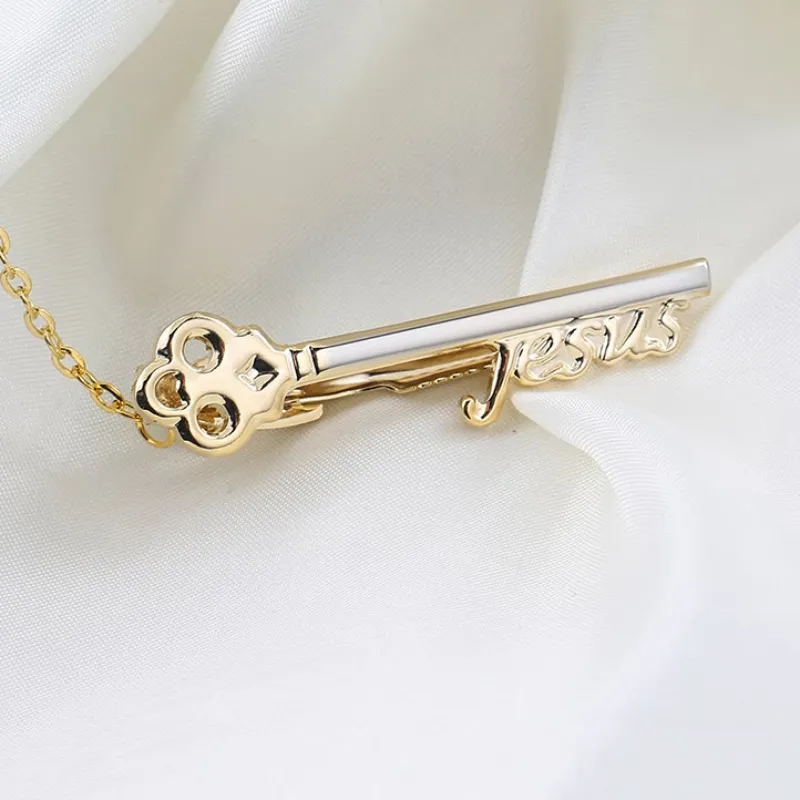 Gold Jesus Key Tie Bar For Wedding Suit sold by FloralTrip