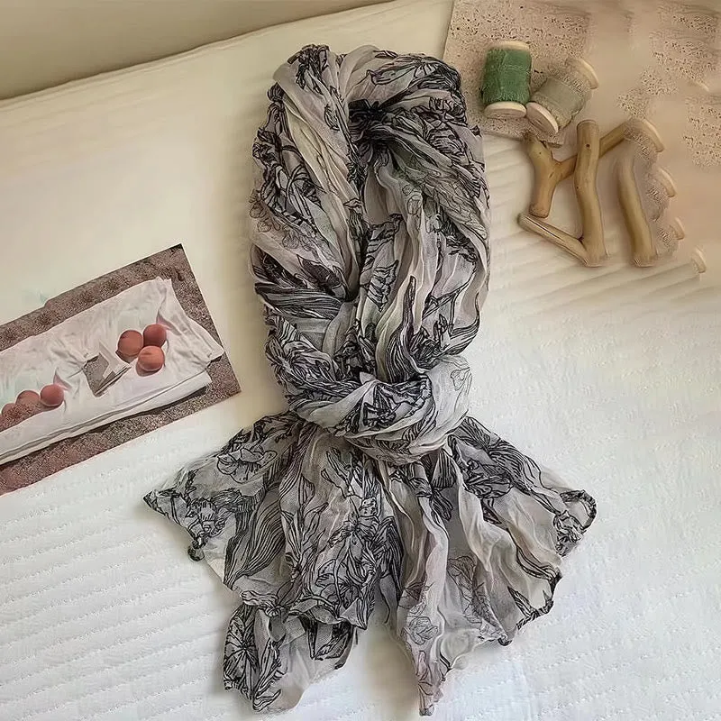 Women's Floral Print Lightweight Cotton Linen Thin Scarf sold by FloralTrip
