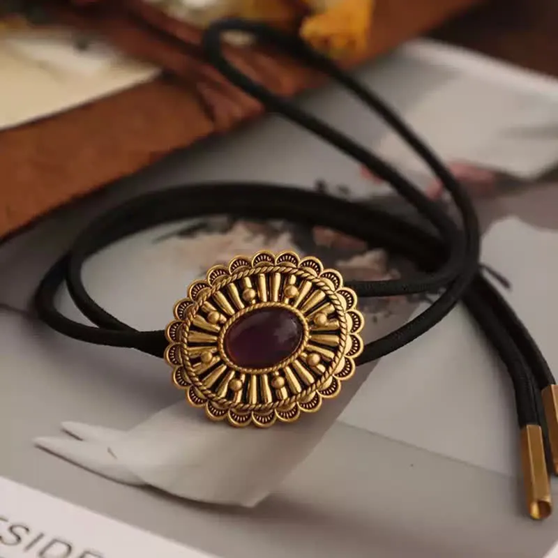 Antique Gold Medallion Dark Red Resin Bolo Tie sold by FloralTrip product image thumbnail 3