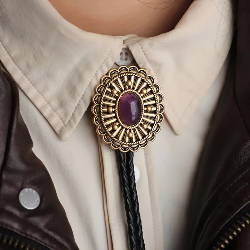 Antique Gold Medallion Dark Red Resin Bolo Tie sold by FloralTrip