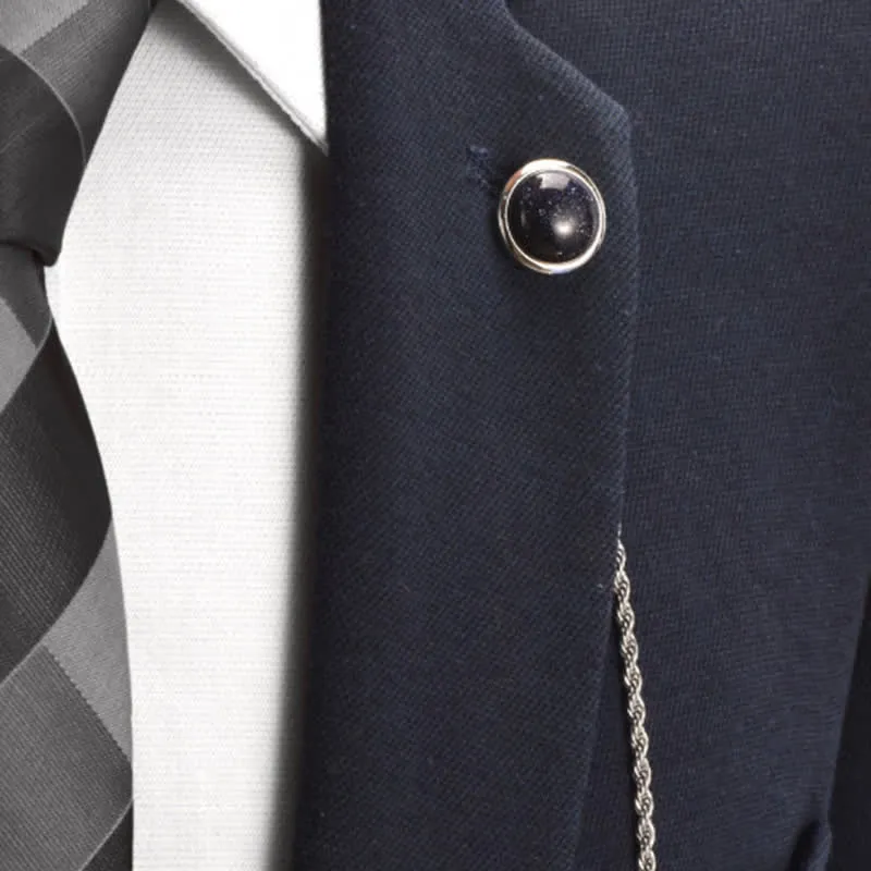 Men's Classic Natural Gemstone Lapel Chain Suit Brooch With Hanging Chain sold by FloralTrip product image thumbnail 5