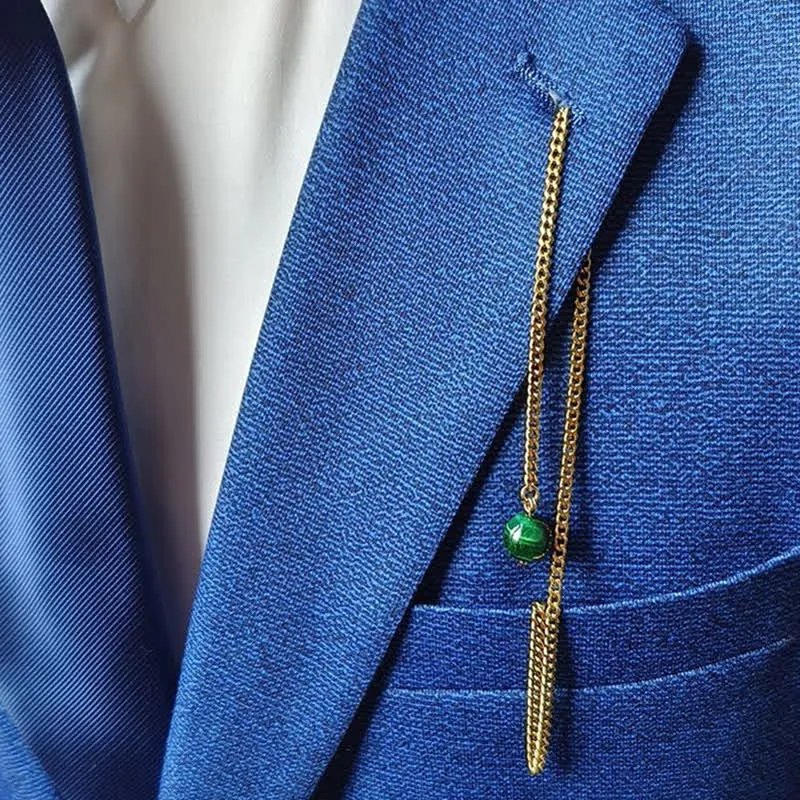 Men's 18K Gold-Plated Natural Stone Lapel Chain Suit Brooch with Hanging Chain sold by FloralTrip product image thumbnail 3
