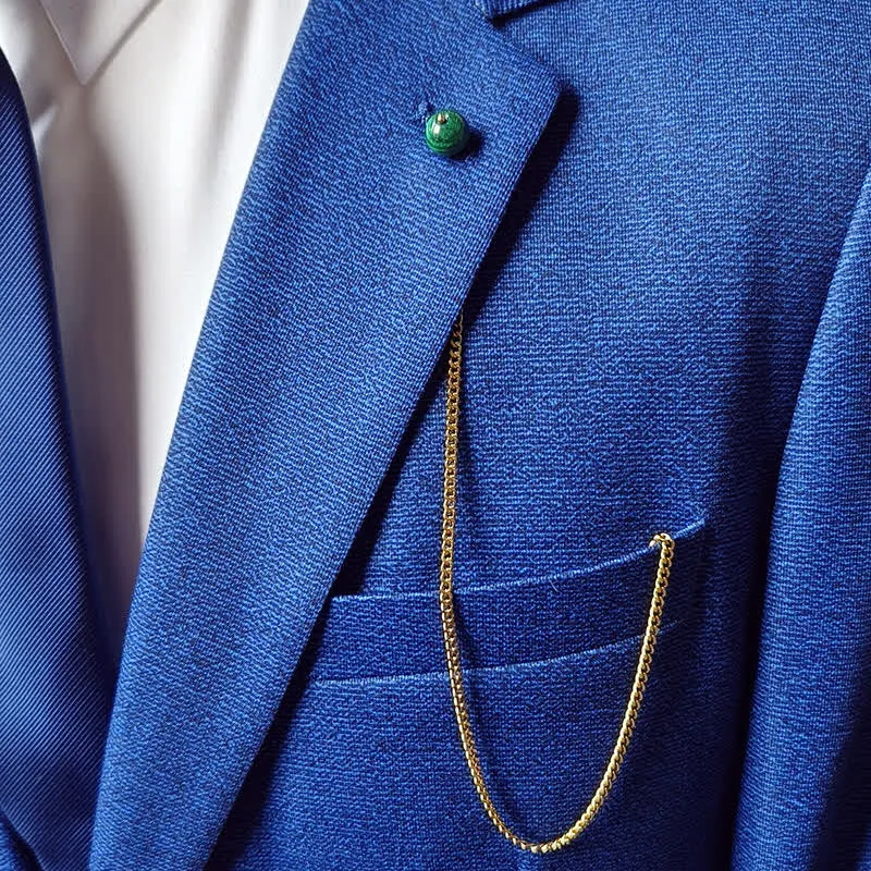 Men's 18K Gold-Plated Natural Stone Lapel Chain Suit Brooch with Hanging Chain sold by FloralTrip