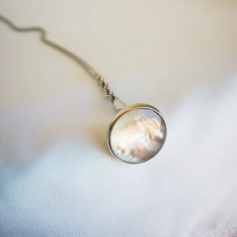 Men's Natural Seashell Lapel Chain Suit Brooch with Hanging Chain sold by FloralTrip product image thumbnail 3