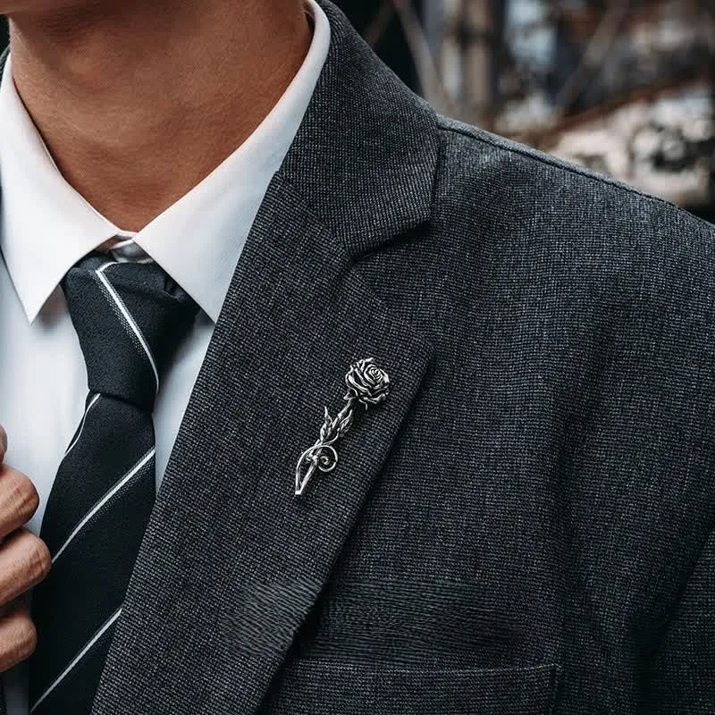 Men's Romantic Gentleman 3D Silver Rose Brooch sold by FloralTrip