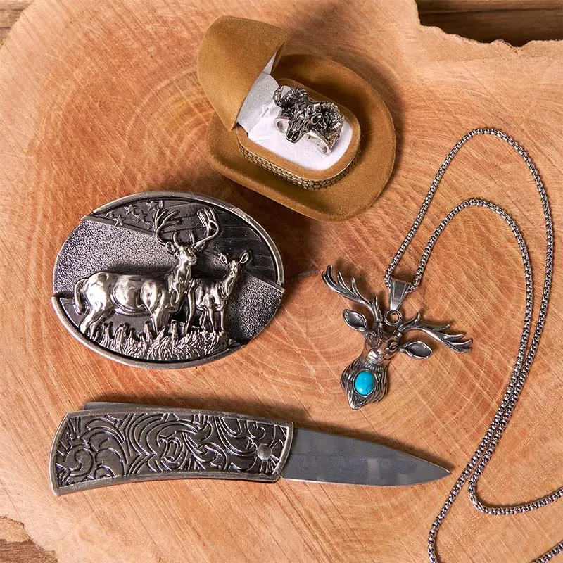 Deer Flag DIY Hidden Knife Belt Buckle With Ghost Goat Ring Bundle Set sold by FloralTrip product image thumbnail 3