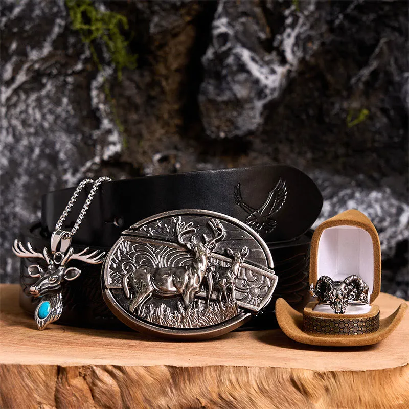 Deer Flag DIY Hidden Knife Belt Buckle With Ghost Goat Ring Bundle Set sold by FloralTrip