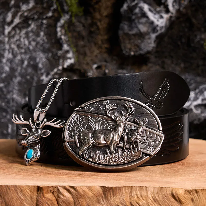 Deer Flag DIY Hidden Knife Belt Buckle With Elk Head Pendant Bundle Set sold by FloralTrip