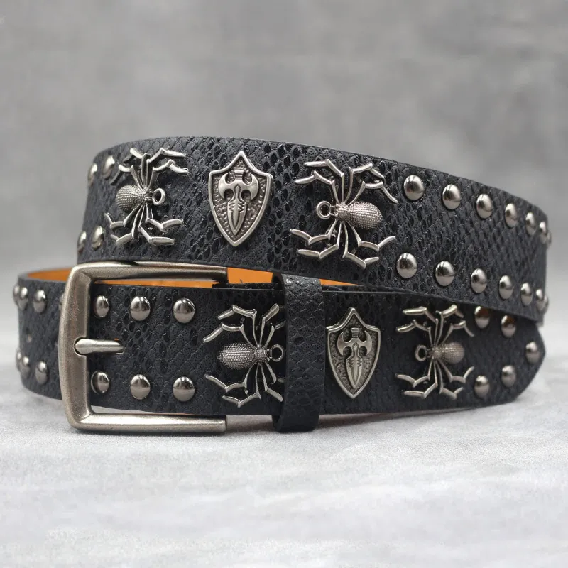 Spider Shape Studded Snakeskin Pattern Leather Belt sold by FloralTrip