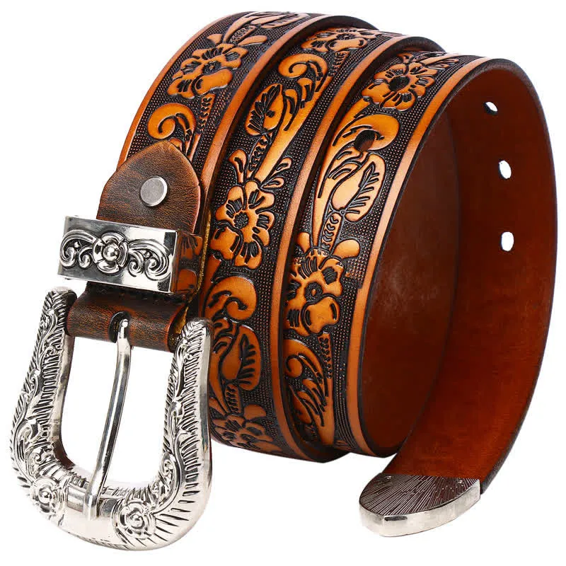 Rose Floral Carved Extra Long Plus Size Leather Belt sold by FloralTrip