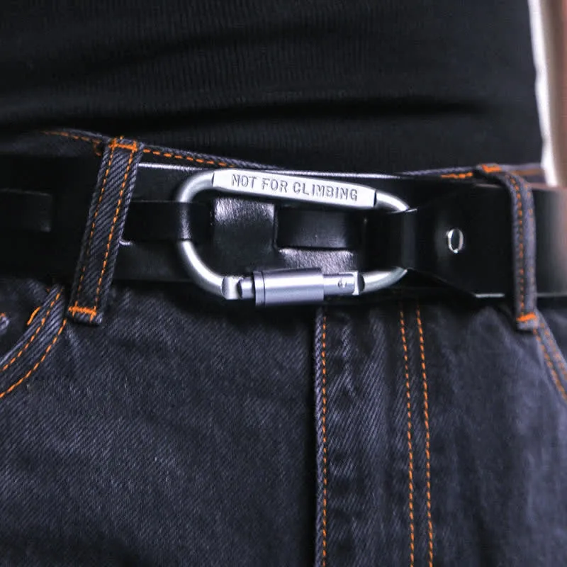 Unique Climbing Button Buckle Black Leather Belt sold by FloralTrip