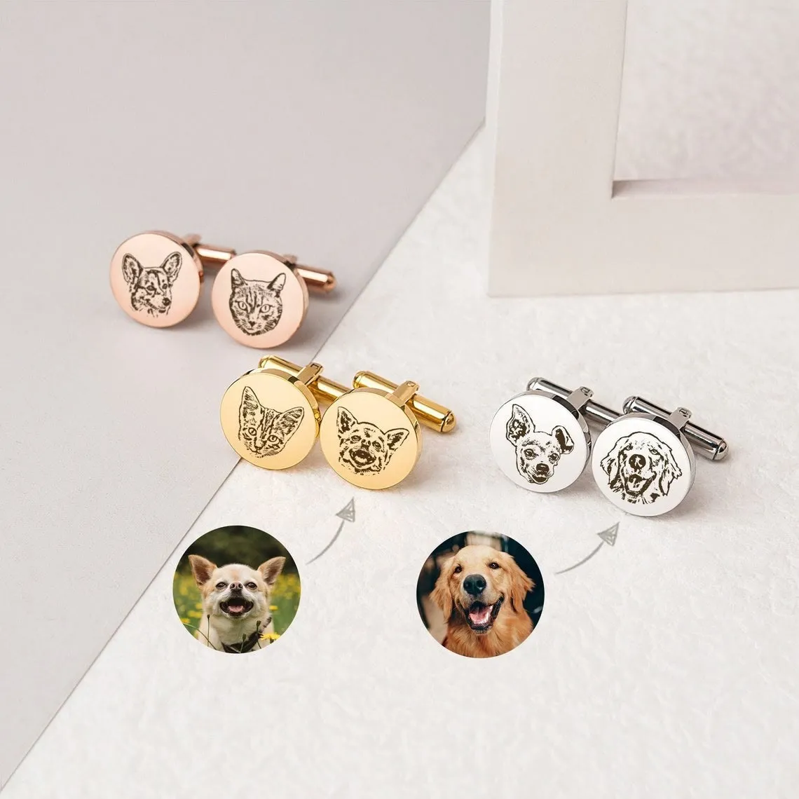 1 Pair Custom Pet Portrait Button Covers Set Cufflinks sold by FloralTrip product image thumbnail 3