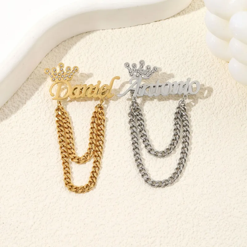 Custom Your Name Brooch With Crown Decor Suit Accessories sold by FloralTrip