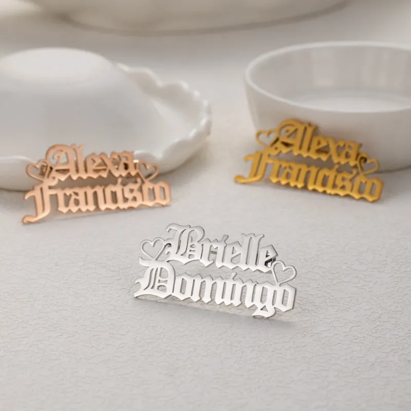 Custom Two Names Brooch Stainless Steel Suit Accessories sold by FloralTrip