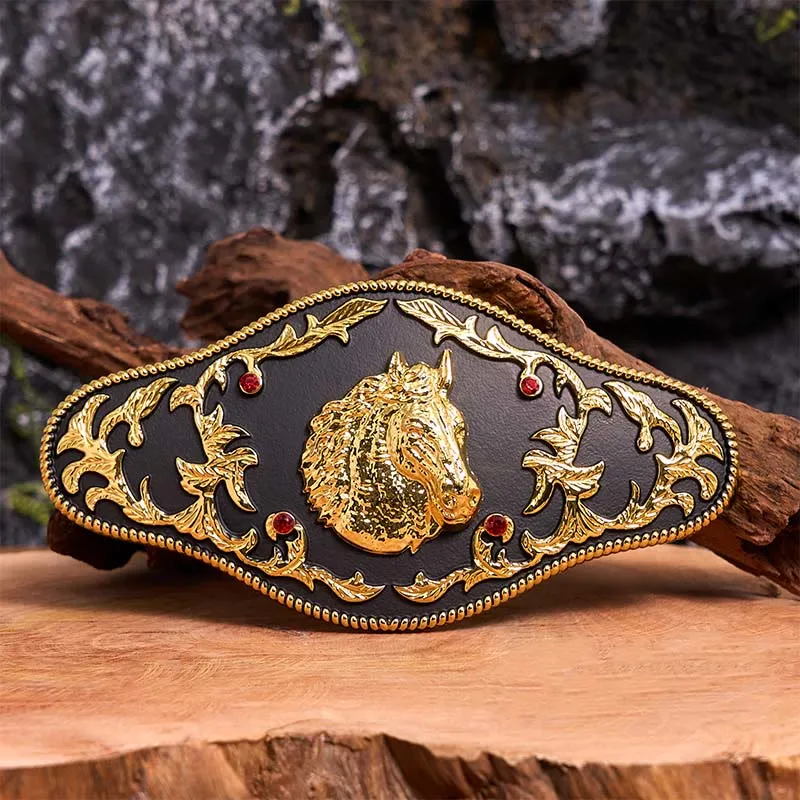 Black And Gold Horse Head DIY Buckle Leather Belt sold by FloralTrip