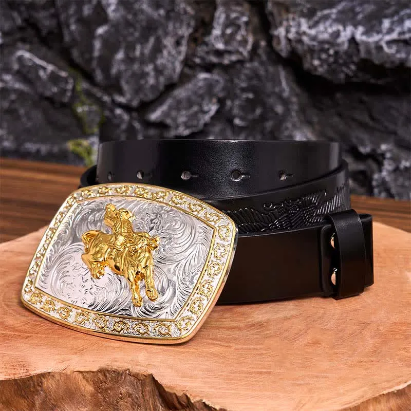 Gold & Silver Horseback Riding DIY Large Buckle Leather Belt sold by FloralTrip product image thumbnail 5