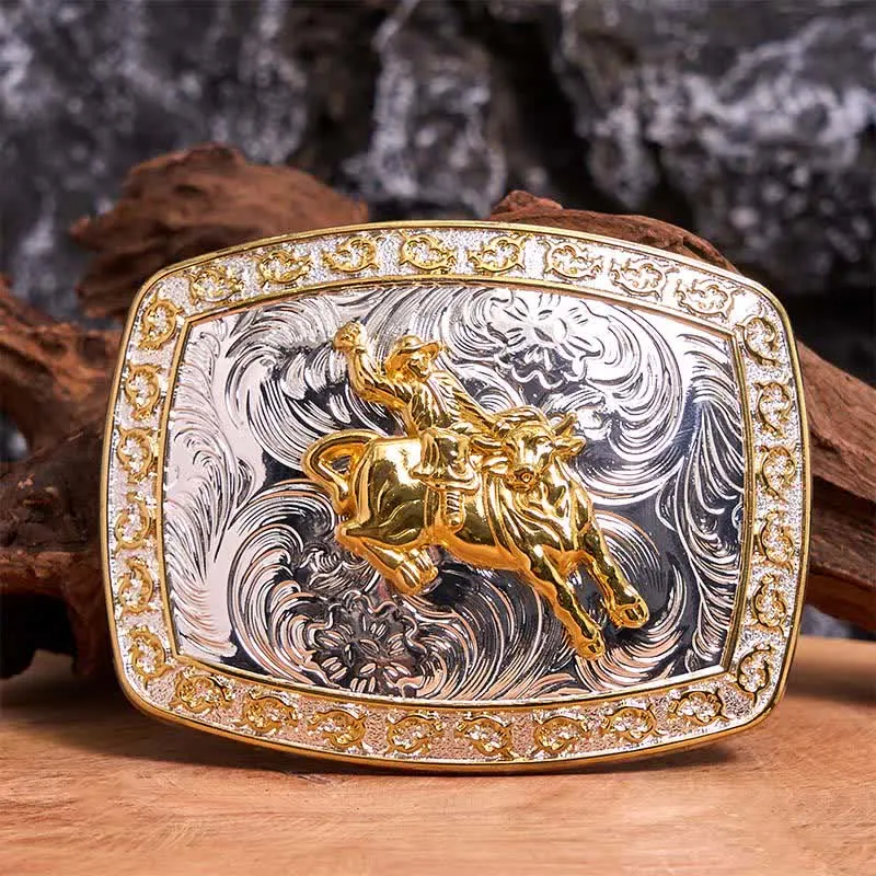 Gold & Silver Horseback Riding DIY Large Buckle Leather Belt sold by FloralTrip