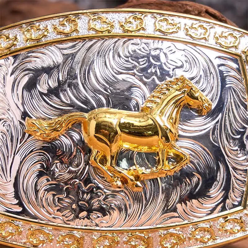 Gold & Silver Running Horse DIY Large Buckle Leather Belt sold by FloralTrip product image thumbnail 3