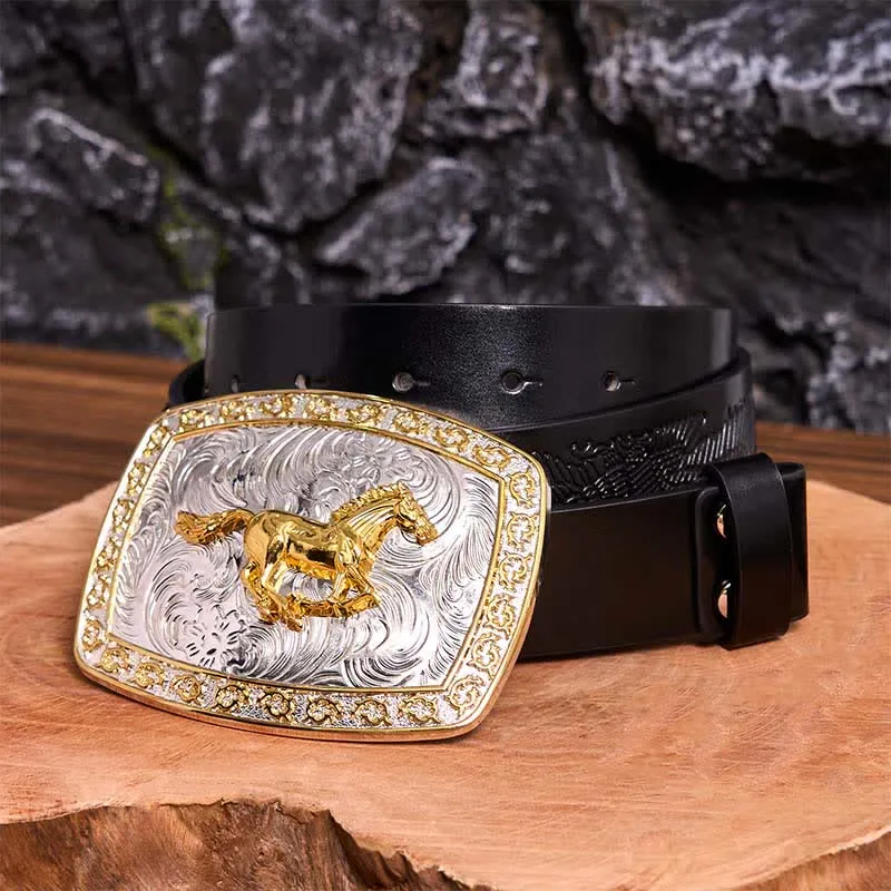 Gold & Silver Running Horse DIY Large Buckle Leather Belt sold by FloralTrip product image thumbnail 5