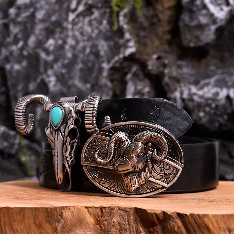 Goat DIY Hidden Knife Belt Buckle Turquoise Skull Sheep Pendant Bundle Set sold by FloralTrip