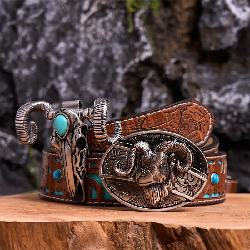 Goat DIY Hidden Knife Belt Buckle Turquoise Skull Sheep Pendant Bundle Set sold by FloralTrip product image thumbnail 4