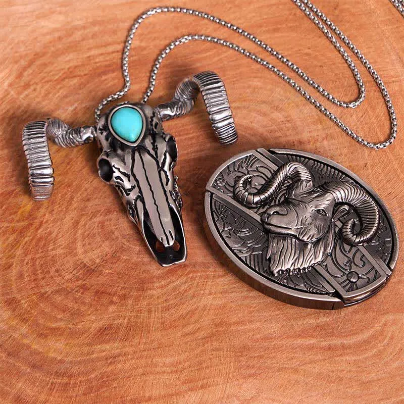 Goat DIY Hidden Knife Belt Buckle Turquoise Skull Sheep Pendant Bundle Set sold by FloralTrip product image thumbnail 2