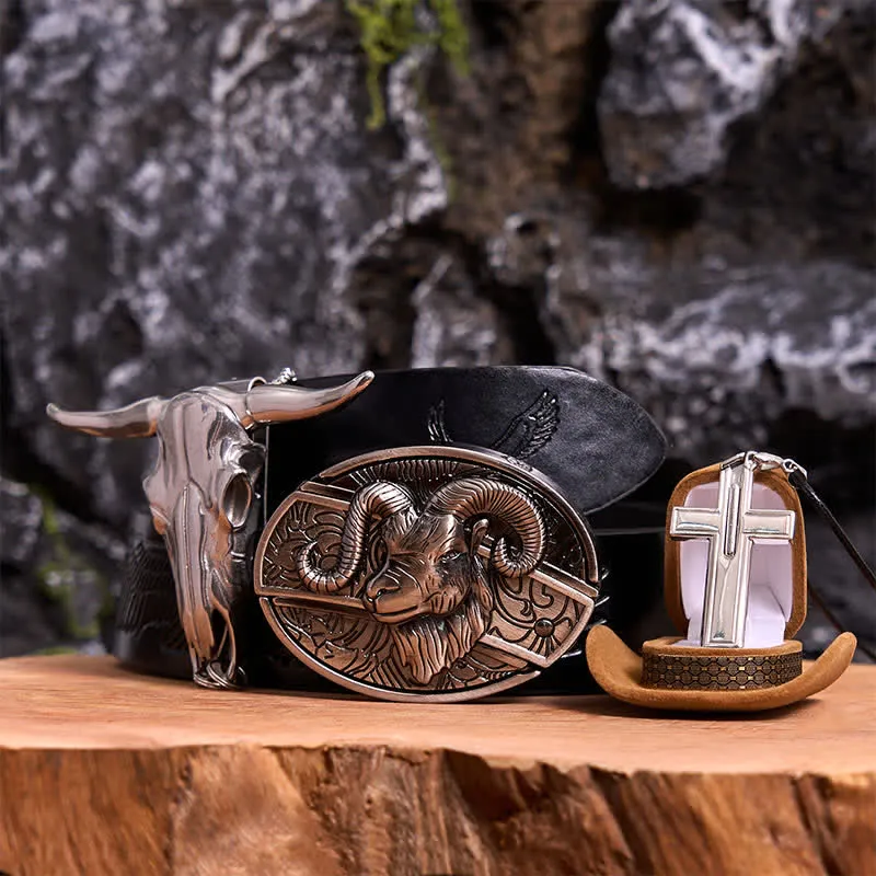 Goat DIY Hidden Knife Belt Buckle Longhorn Pendant Cross Necklace Bundle Set sold by FloralTrip