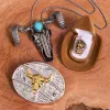 Gold Bull DIY Hidden Knife Belt Buckle Turquoise Skull Sheep Pendant Bundle Set sold by FloralTrip