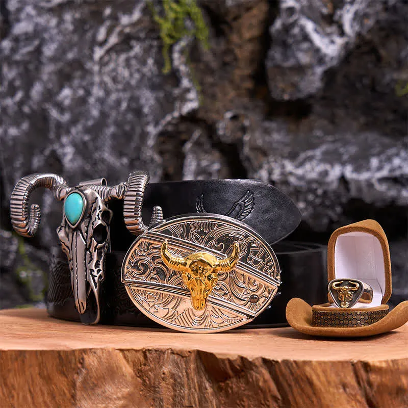 Gold Bull DIY Hidden Knife Belt Buckle Turquoise Skull Sheep Pendant Bundle Set sold by FloralTrip product image thumbnail 5