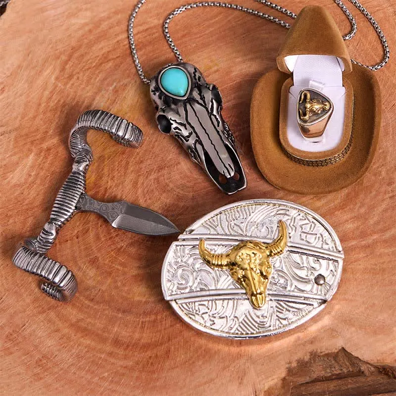Gold Bull DIY Hidden Knife Belt Buckle Turquoise Skull Sheep Pendant Bundle Set sold by FloralTrip product image thumbnail 4