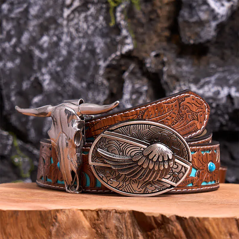 Angel Wing DIY Hidden Knife Belt Buckle Longhorn Bull Pendant Bundle Set sold by FloralTrip