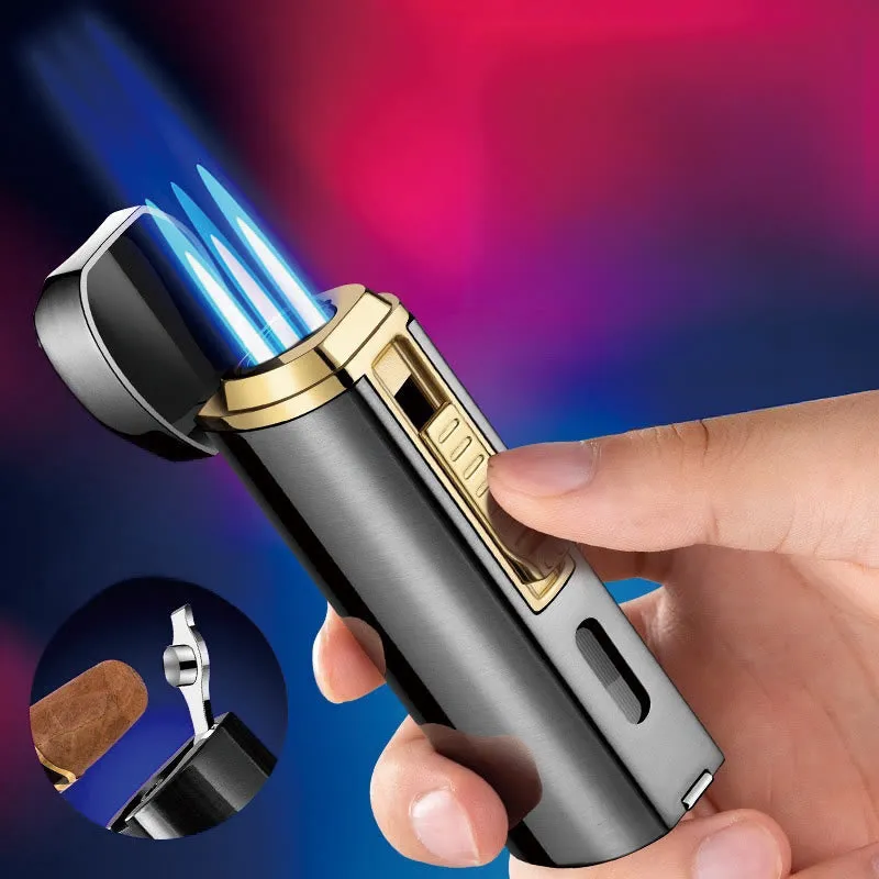 Windproof Triple Burner Lighter With Folding Cigar Cutter sold by FloralTrip