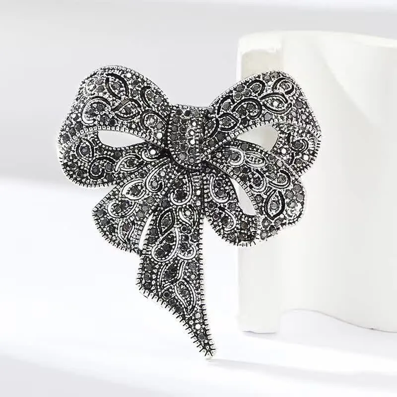 Women's Antique Silver Bow Knot Shape Rhinestones Brooch sold by FloralTrip