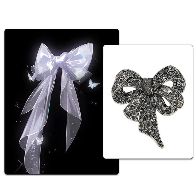 Women's Antique Silver Bow Knot Shape Rhinestones Brooch sold by FloralTrip product image thumbnail 2