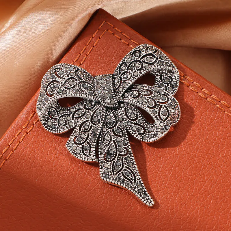 Women's Antique Silver Bow Knot Shape Rhinestones Brooch sold by FloralTrip product image thumbnail 4