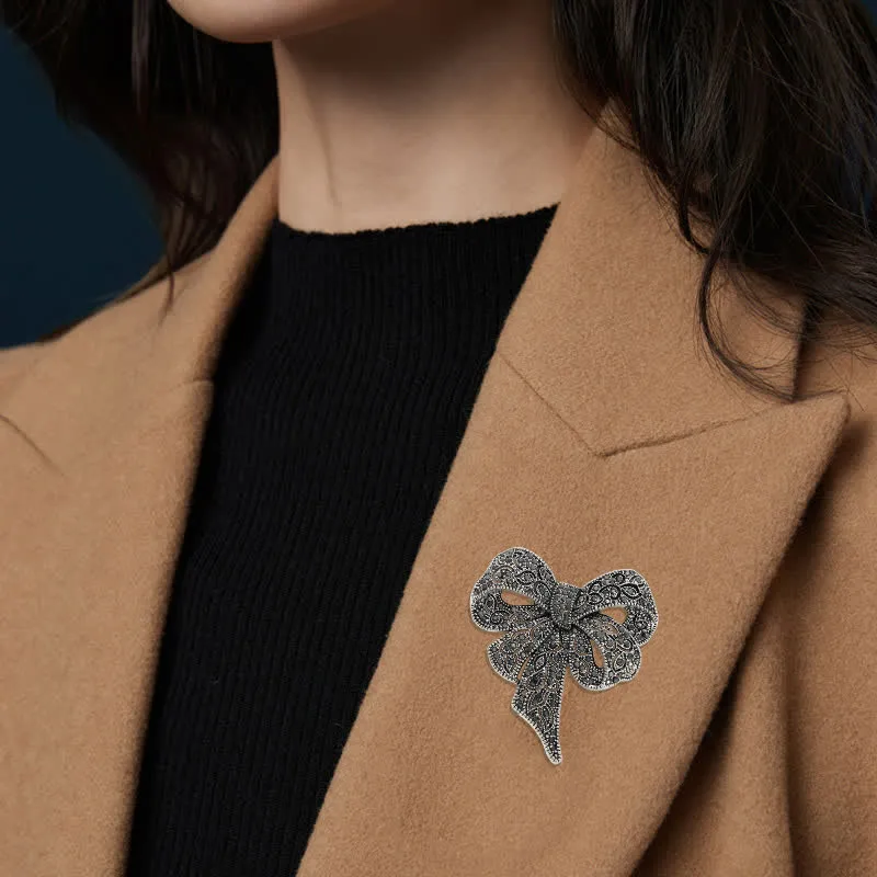Women's Antique Silver Bow Knot Shape Rhinestones Brooch sold by FloralTrip product image thumbnail 3