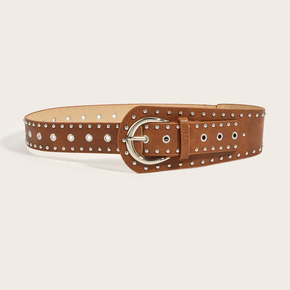 Punk Style Studded Belt Rivet Wide Leather Belt sold by FloralTrip product image thumbnail 3