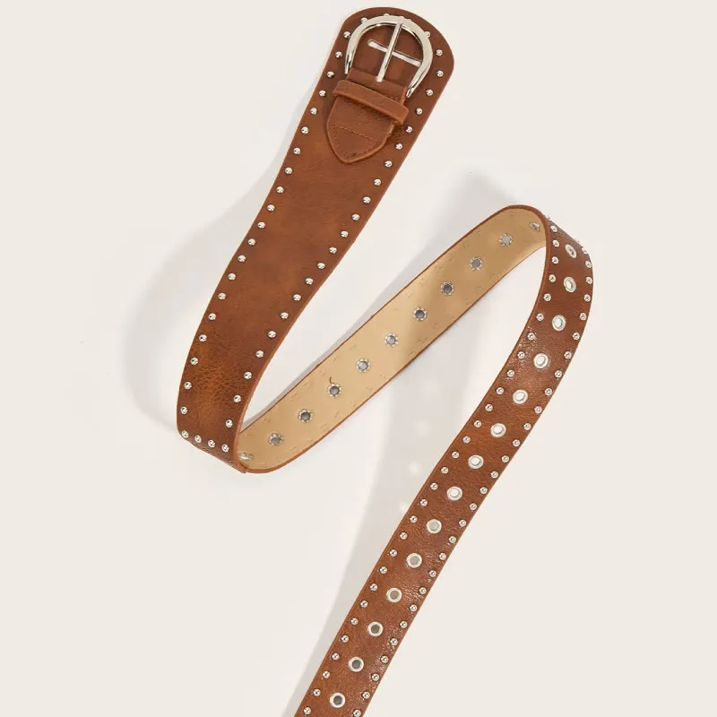 Punk Style Studded Belt Rivet Wide Leather Belt sold by FloralTrip product image thumbnail 5