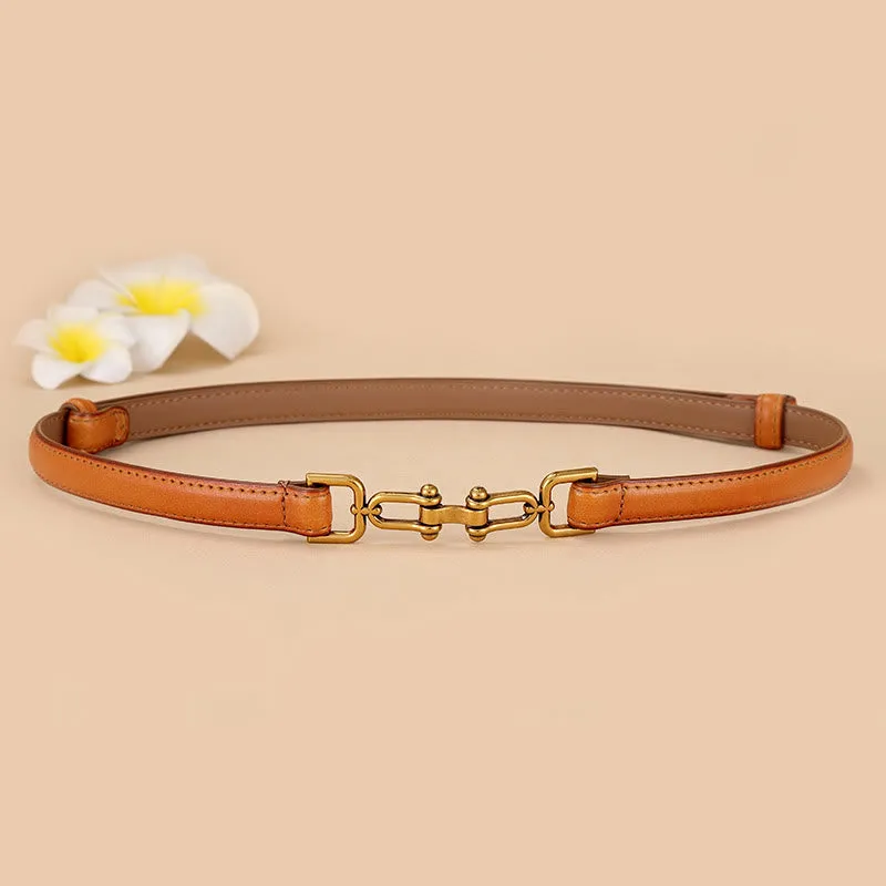Women's Skinny Horseshoe Buckle Belt Snaffle Bit Leather Belt sold by FloralTrip