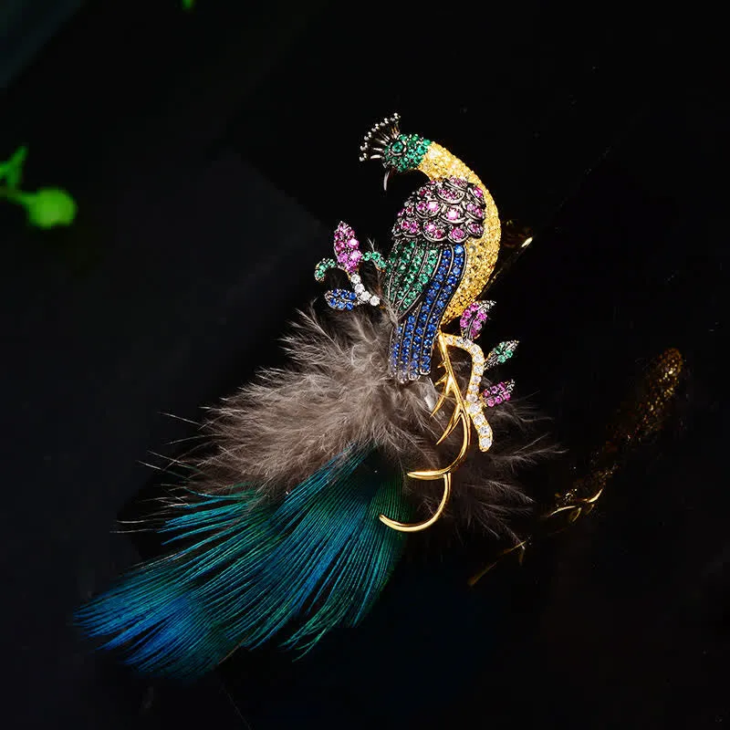 Women's Exquisite Bling Rhinestones Peacock Feather Brooch sold by FloralTrip