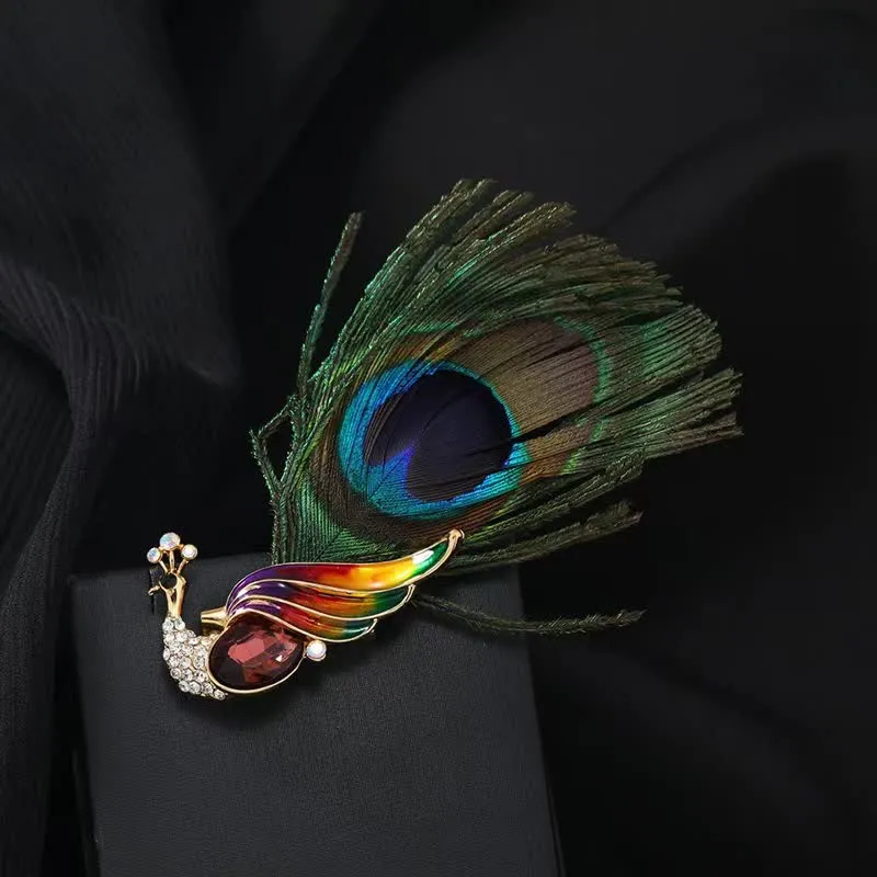 Women's Ethnic Crystal Peacock Eye Feather Brooch sold by FloralTrip