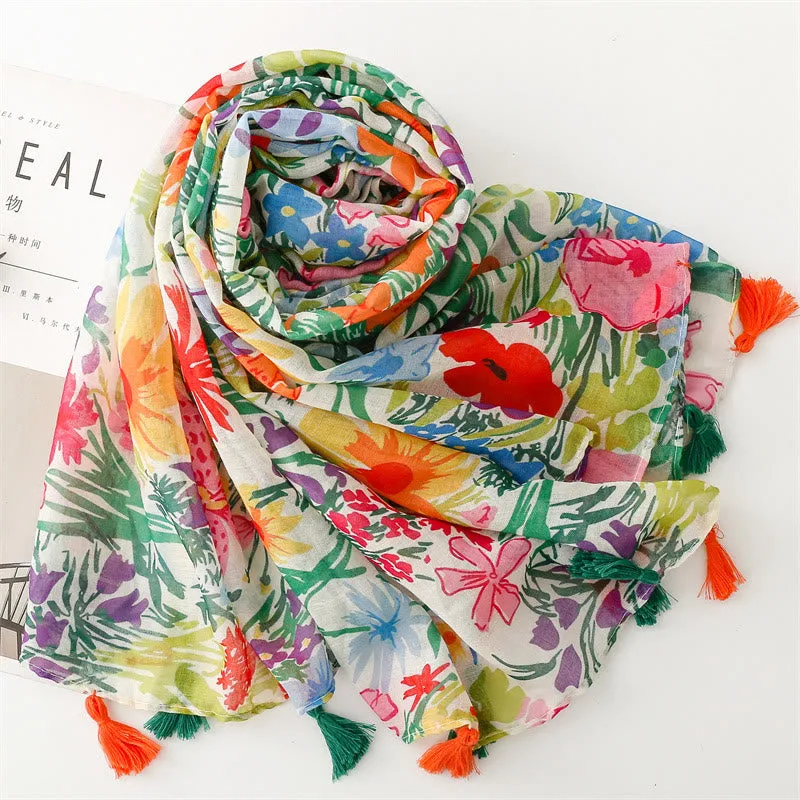 Women's Colorful Floral Printed Lightweight Thin Scarf sold by FloralTrip product image thumbnail 2